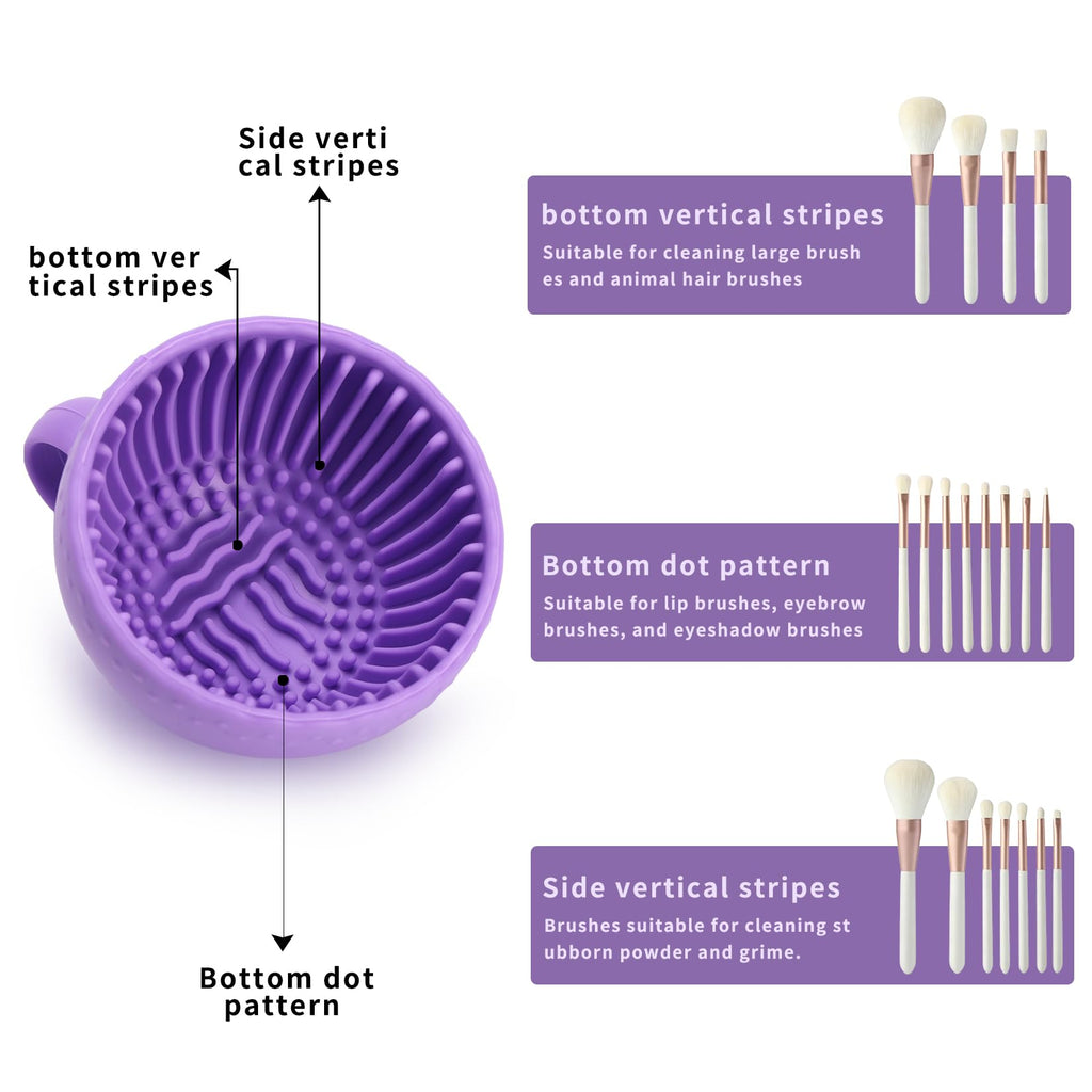 Silicone Makeup Brush Cleaner Bowl – Portable Cosmetic Brush Scrubber Mat & Washing Tool – Textured Cleaning Cup for Face & Eye Brushes – Manual Beauty Sponge Washer for Travel & Home(Purple)