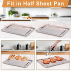 Cooling Rack for Baking 3 Tiers, 16" x 10" Cookie Cooling Wire Rack Stackable Collapsible Nonstick, Stainless Steel Baking Cooking Cooling Racks with Optimum Air Flow, Rose Gold