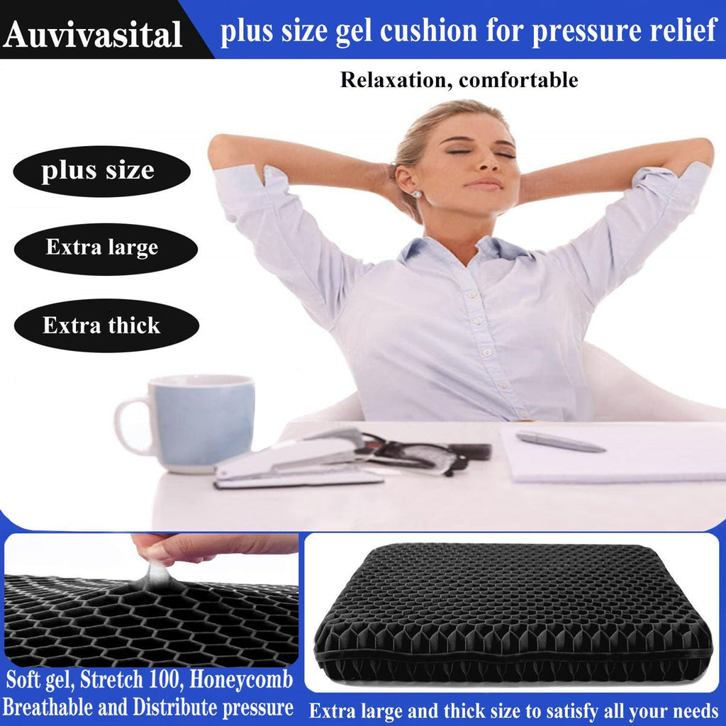 Plus Size Gel Seat Cushion for Long Sitting, Extra Large and Thick Pressure Relief Seat Cushion for Back, Hip, Sciatica, Tailbone Pain, Use for The Office, Car, Wheelchair, Stadium.(Black)