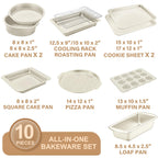HONGBAKE Bakeware Sets, Baking Pans Set, Nonstick Oven Pan for Kitchen with Wider Grips, 10-Piece Including Rack, Cookie Sheet, Cake Pans, Loaf Pan, Muffin Pan, Pizza Pan -Cream
