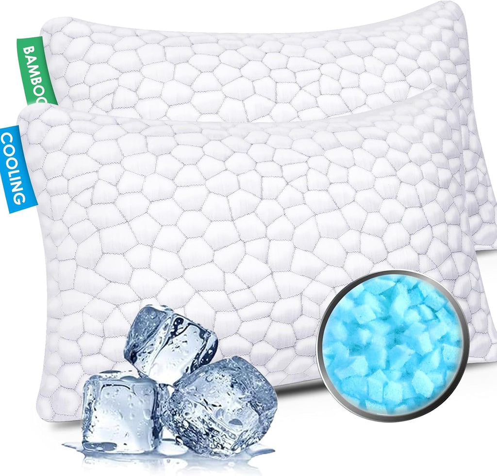 Cooling Bed Pillows for Sleeping 2 Pack Shredded Memory Foam Pillows Adjustable Cool Pillow for Side Back Stomach Sleepers Luxury Gel Pillows King Size Set of 2 with Washable Removable Cover