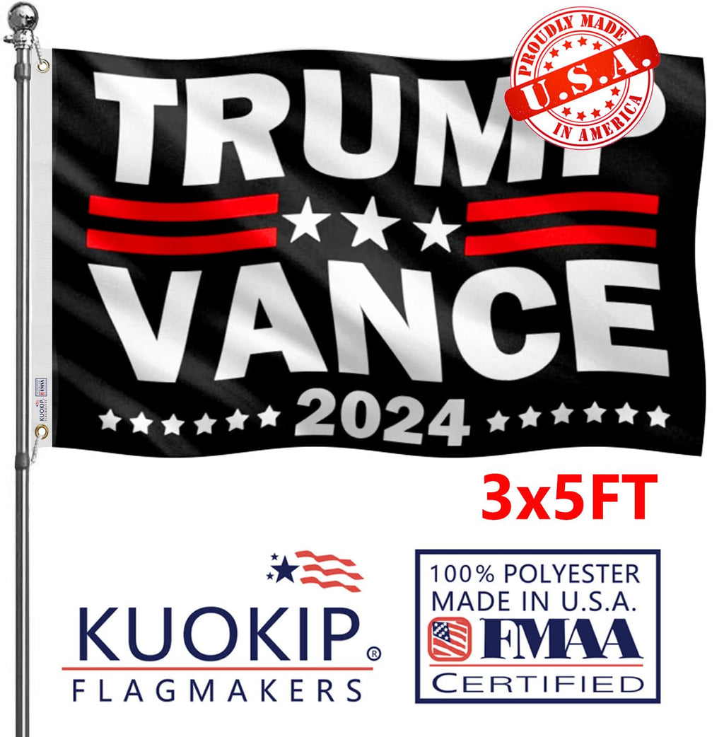 Double Sided Black Trump Vance 2024 Flag 3x5 Made in USA Outdoor Heavy Duty 3 Ply Polyester Trump Flag with White Starting Tape and 2 Brass Grommets
