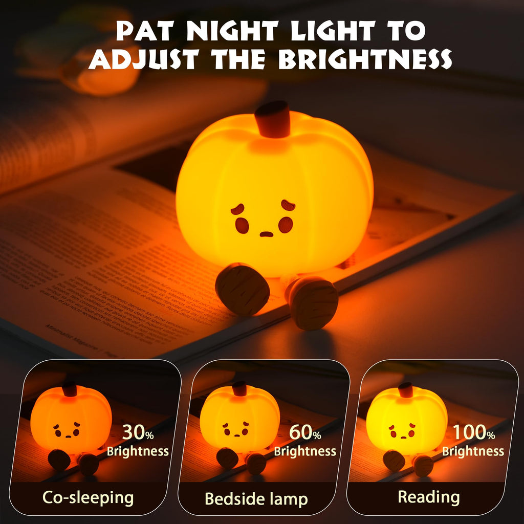 Dylviw Pumpkin Night Light, Cute LED Lamp, Silicone Dimmable Nursery Nightlight for Kids, Silicone Rechargeable Bedside Touch Lamp, Funny Office Desk and Halloween Decor Toy for Woman and Kids