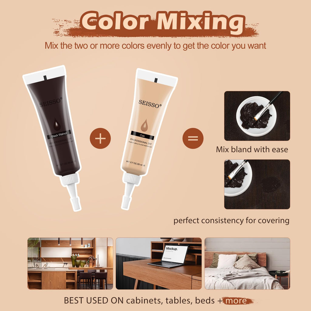 SEISSO Furniture Repair Kit, Wood Floor Repair Kit, Furniture Scratch Repair Wood Fillers, 12 Colors Touch Up for Wood Scratches, Stains, Floors, Laminate, Cabinet, Cherry, Tables, Carpenters