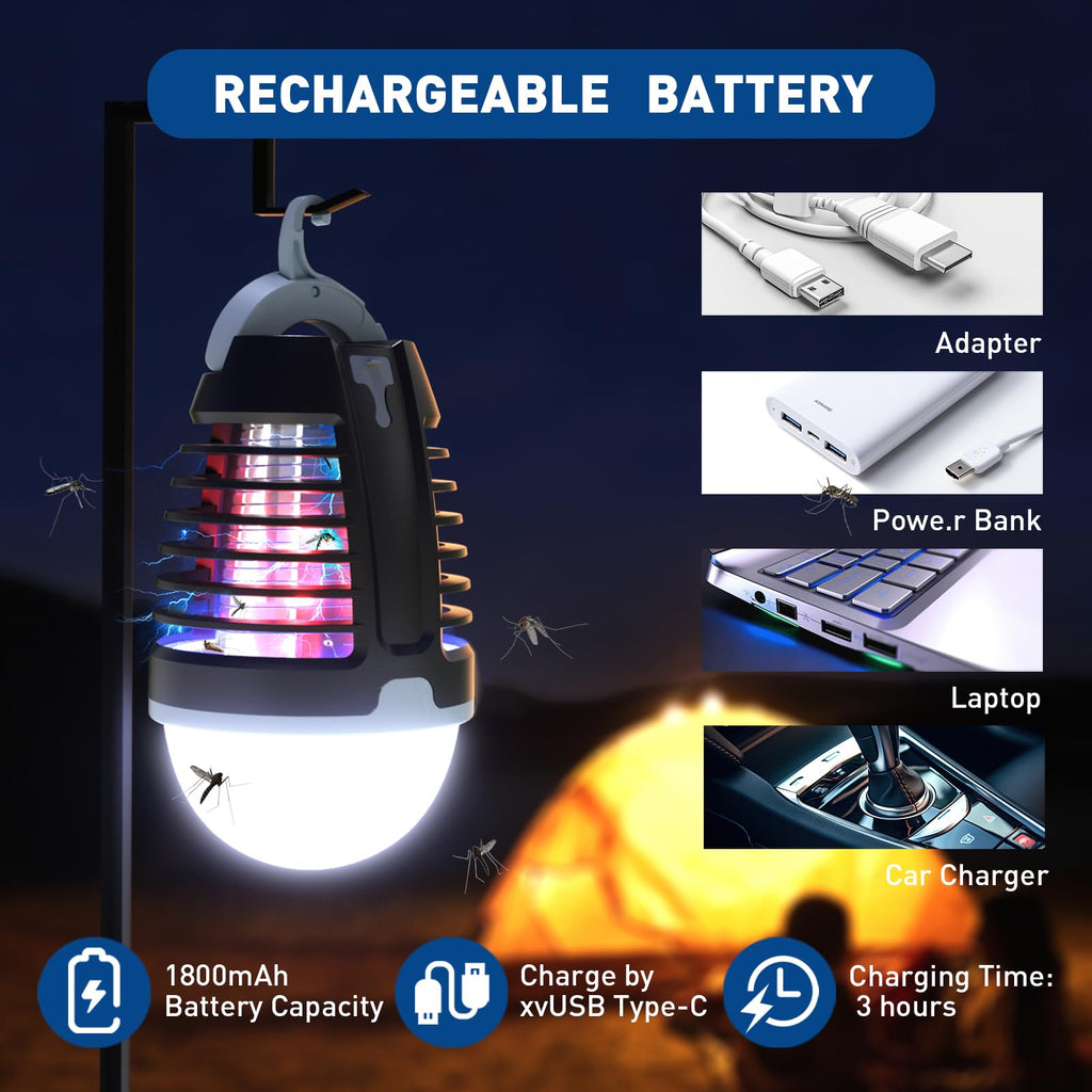 vertmuro Portable Bug Zapper Outdoor Indoor, Electric Mosquito Fly Killer Lamp with Three Lighting Mode, USB Rechargeable Light Bulb Zapper for Camping, Home, Patio (1 Pack)