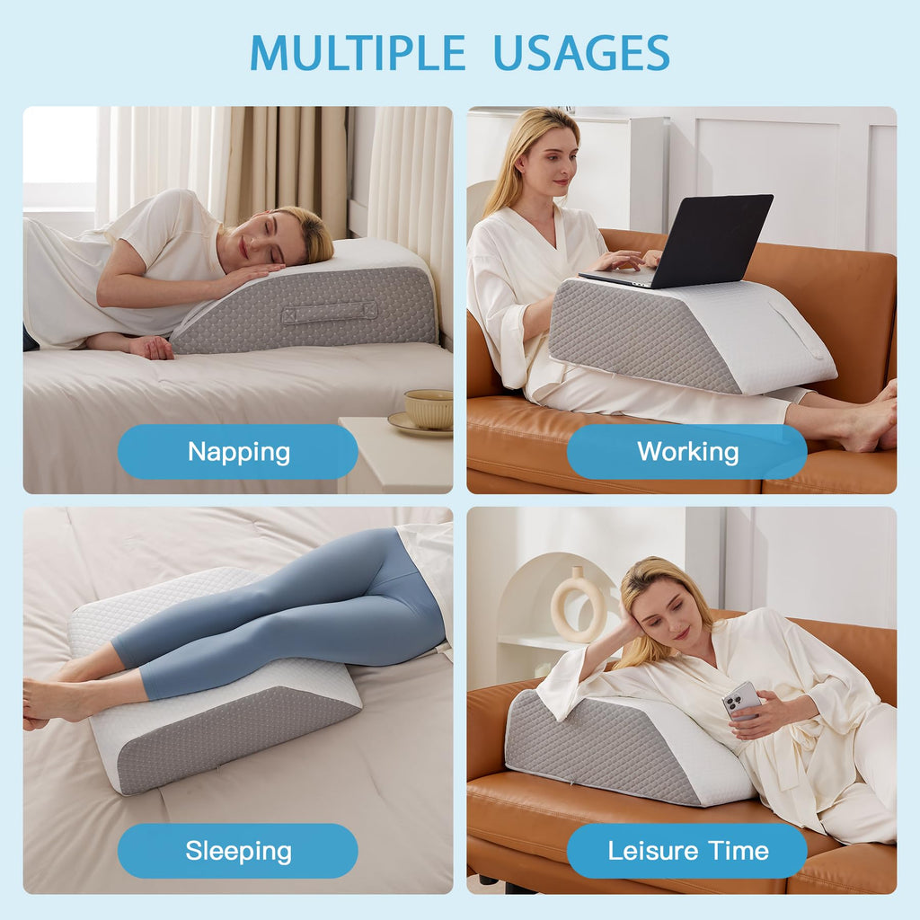 MEGCXIT Leg Pillow Elevation Blood Circulation, Leg Wedge for Elevation for Swelling, Leg Elevating Pillow for After Surgery, Memory Foam Foot Knee Pillow for Back Sleeping 24×22×8 Inch White/Grey