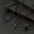 Alloy Cross Necklace Bracelet Ring Set of Three, Cross Pendant, Fashion Accessories, Suitable for Everyday Wear and Match