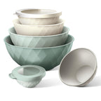 COOK WITH COLOR Mixing Bowls with Lids - 12 Piece Plastic Nesting Bowls Set includes 6 Prep Bowls and 6 Lids, Diamond Design - Microwave Safe (Mint)