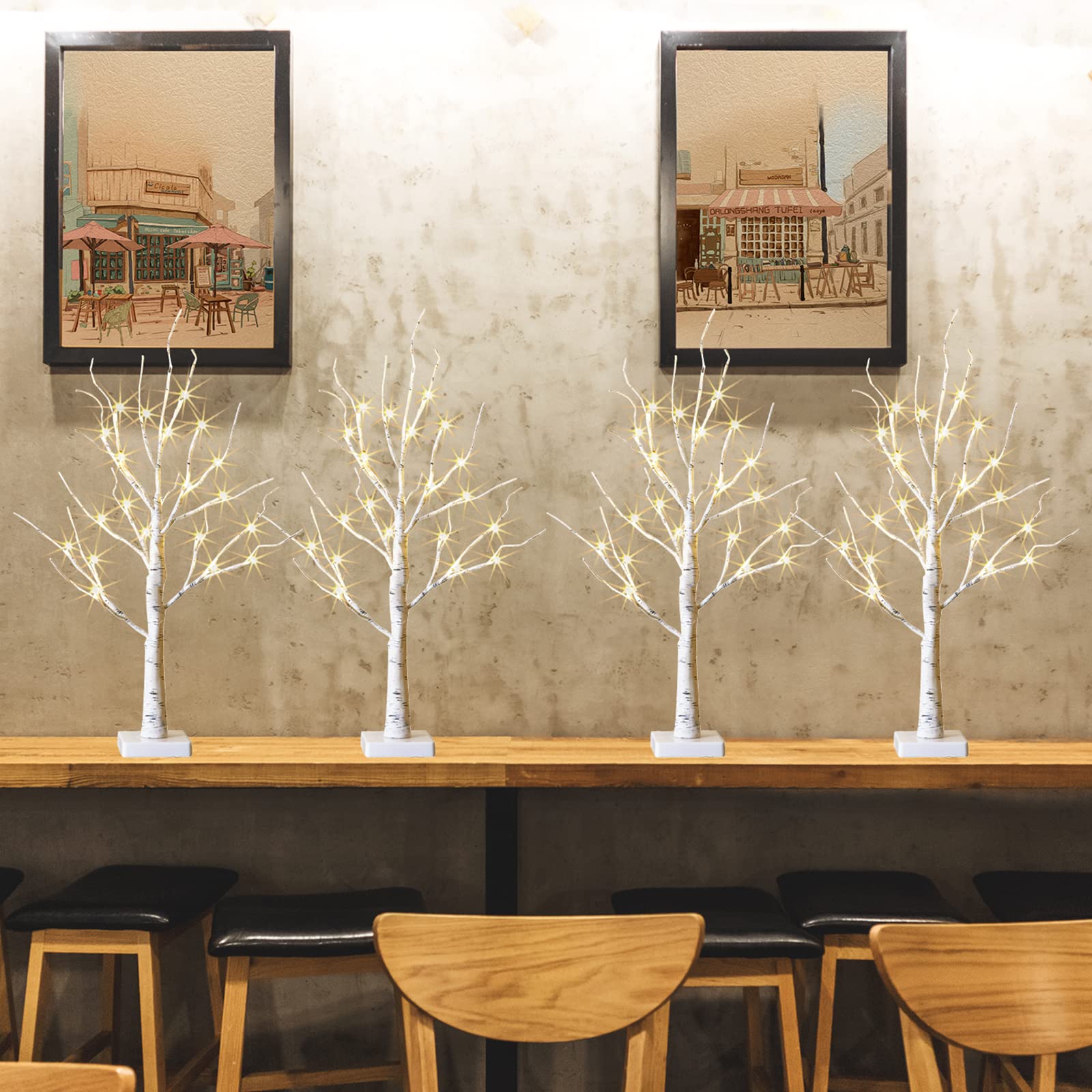 PEIDUO Christmas Tree for Home Decor, 2FT Tabletop Tree with LED Lights, Warm White Tree Lamp, Fairy Light Spirit Tree for Room Inside Fireplace Christmas Decorations, Battery Powered, Timer (4PK)