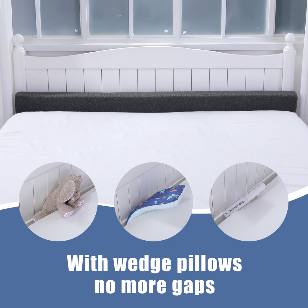 BALAPET Flodable Pillow for Headboard Gap,Bed Gap Filler Queen Size,Adjustable Bed Wedge Pillow for Headboard,Rectangular Bed Gap Filler,Foam Mattress Gap Filler(Gray,60 * 9.8 * 3in)