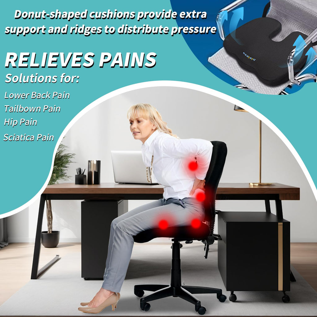 Bisiesa Orthopedic Gel Foam Seat Cushion for Sciatica & Butt Pain Relief - Donut Design Pillow for Office Chair, Car, Long Driving Sitting Support After Use