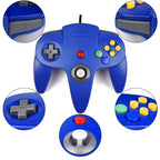 XINHONGRY 2 Pack N64 Controller, Classic Retro Wired N64 64 Bit Gamepad Joystick for Ultra 64 Video Game Console N64 System (Blue+Red