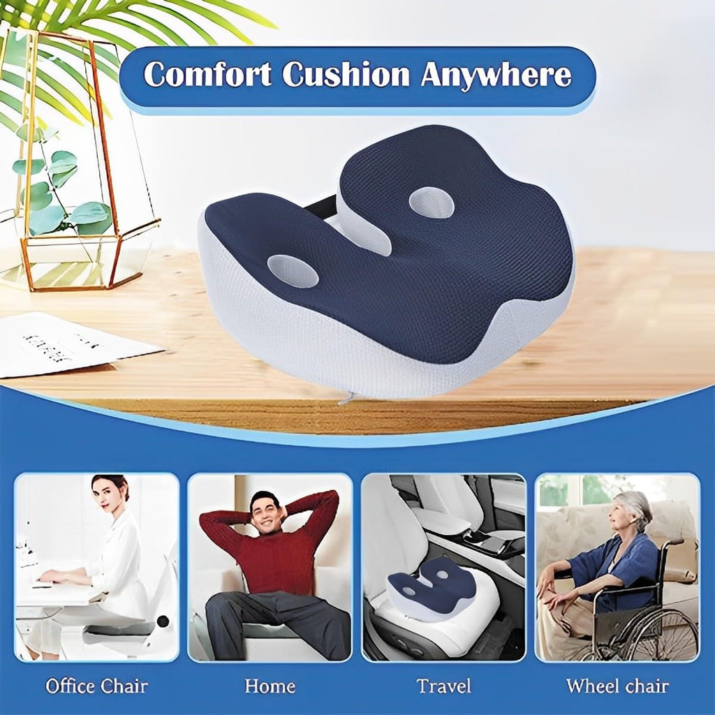Janemiri Seat Cushion, Seat Cushion for Sit Bone and Back Pain Relief, Butt, Tailbone, Hip, Hamstring, Posture Support - Memory Foam Comfort Ischial Tuberosity Pillow (Black)