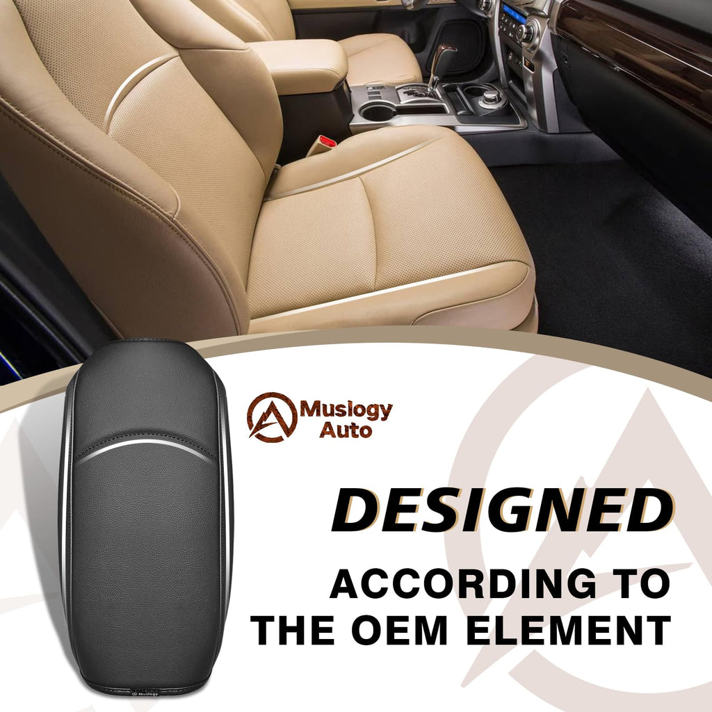 Muslogy Center Console Armrest Cover Fit for Toyota 4Runner 2010-2024 Accessories, Comfort Armrest Pad Console Lid Cushion Vegan Leather Regular Thick