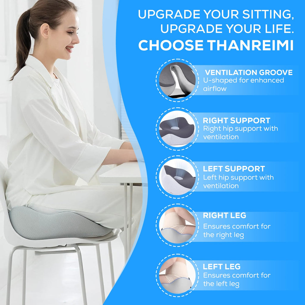 THANREIMI Memory Foam Outfany Ergoseat Cushion – Welnax Orthosoothe Seat Cushion, Libiyi, Hilipert Ergoseat – Coccyx Pain Relief Pillow for Car, Butt Cushion for Sitting, Comfort for Sedentary People