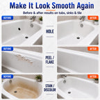 Tub Repair Kit White, Tub Chip and Bathtub Repair Kit for Enamel, Fiberglass, Acrylic, Porcelain, Patch and Repairs Chips, Crack, Scratches, Rust, Holes on Tubs, Toilet, Sink, Shower, Tray in Bathroom