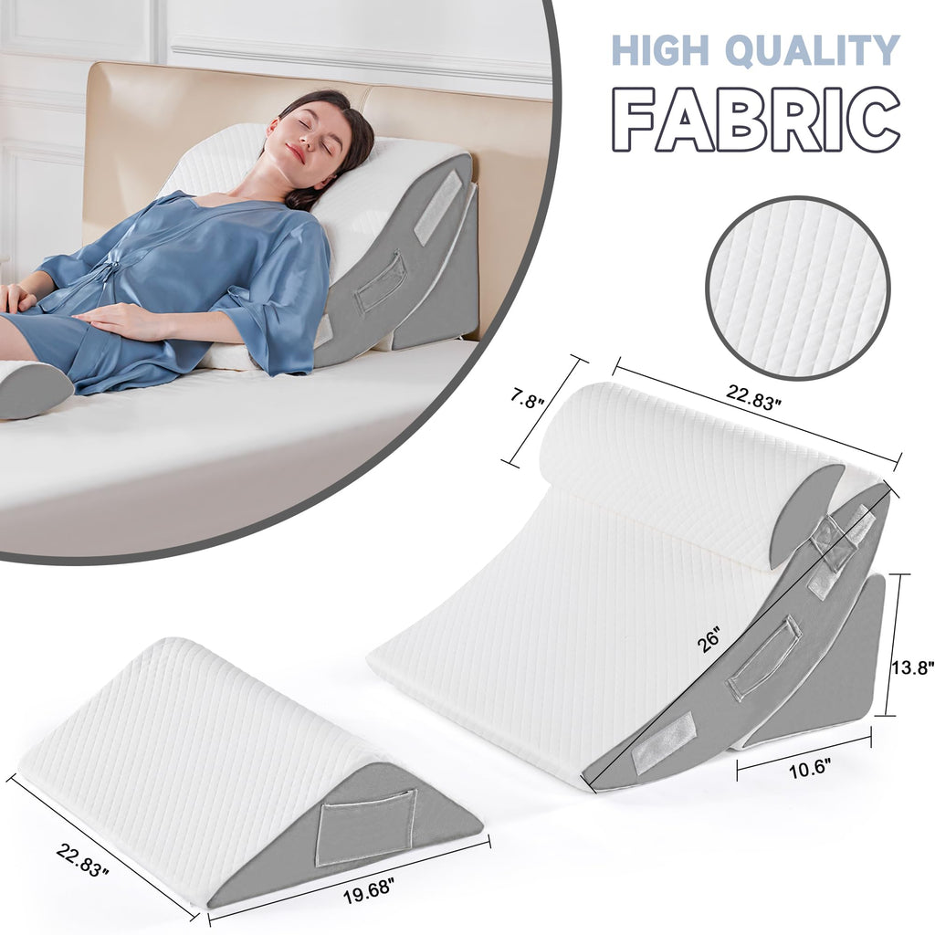 Yojoker 4PCS Orthopedic Bed Wedge Pillow Set for Sleeping, Post Surgery Foam Pillow for Body, Back and Leg Pain Relief, Triangle Adjustable Support Pillow - Acid Reflux Sleeping Pillows