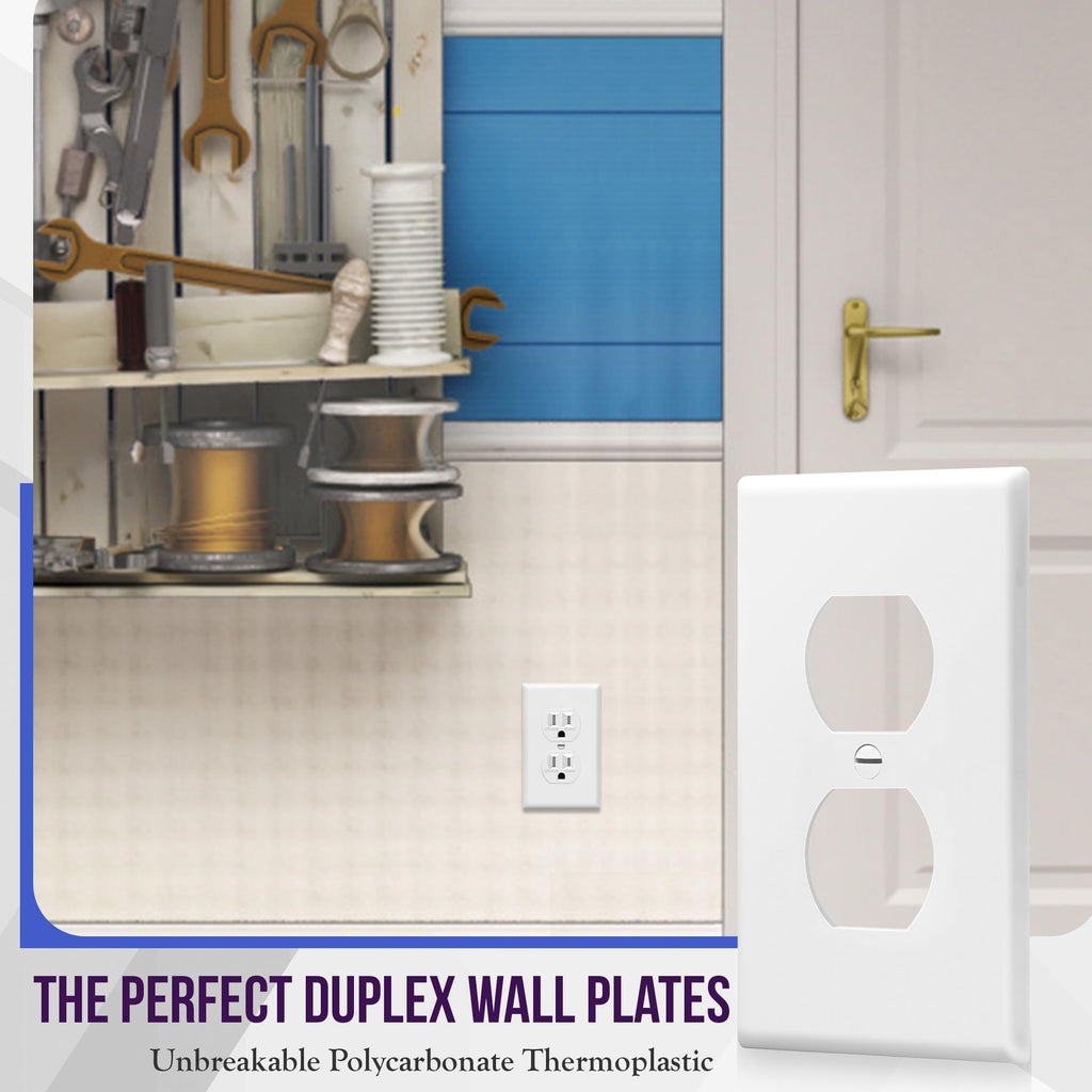Duplex Wall Plates Kit, Electrical Outlet Covers, Standard Size 1-Gang 4.50" x 2.76", Unbreakable Polycarbonate Thermoplastic, Electric Receptacle Plug Covers, 8821-W-5PCS, White (5 Pack)