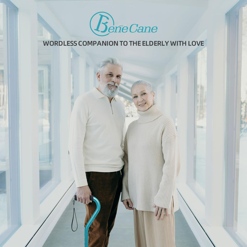 BeneCane Walking Cane for Men & Women Adjustable Cane with Offset Soft Cushioned Handle -Portable Lightweight Sturdy Mobility Walker Aid for Elderly, Seniors Collapsible Cane Blue