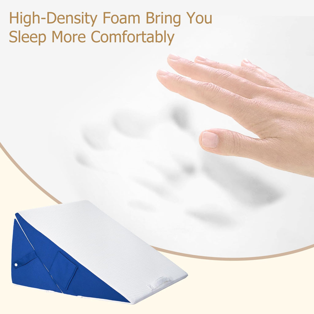 Pilyore Wedge Pillow for Sleeping, 7-in-1 Adjustable Bed Wedge Pillow for Back/Leg Support, 10" & 12" Triangle Pillow Wedge Elevated Pillows for Sleeping with Handle and Washable Cover, Blue & White