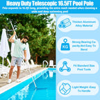 YEECHUN Professional 16.5 Foot Swimming Pool Pole Telescopic Heavy Duty Aluminum, Adjustable Length 6.5 to 16.5 Feet, Universal Pole for Skimmer Net Rake, Hooks, Vacuum Heads and Brushes