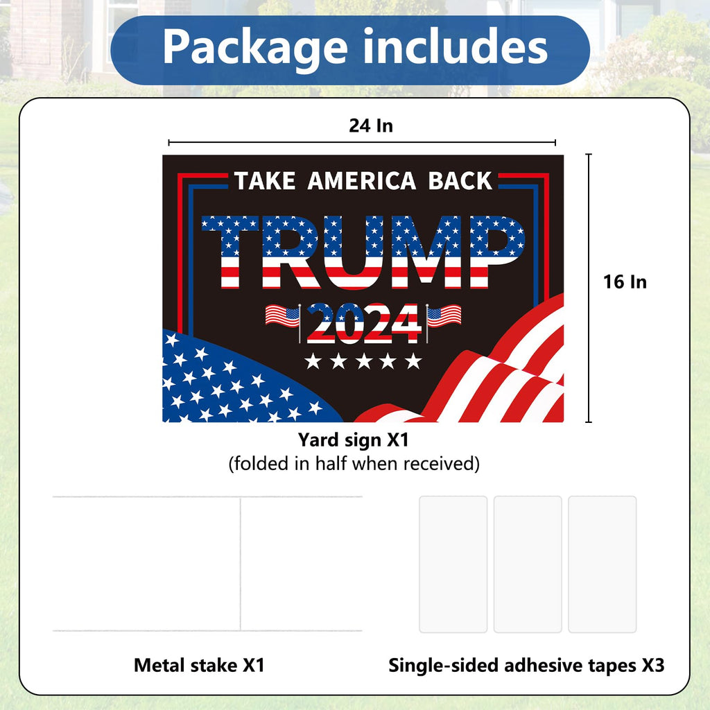 Probsin Trump 2024 Yard Sign with Metal H Stakes Double Sided 16" x 24" Trump Take America Back Black Signs Voted for Trump Outdoor Decorations for Indoor Outdoor Lawn, Garden, Window, Party Supplies