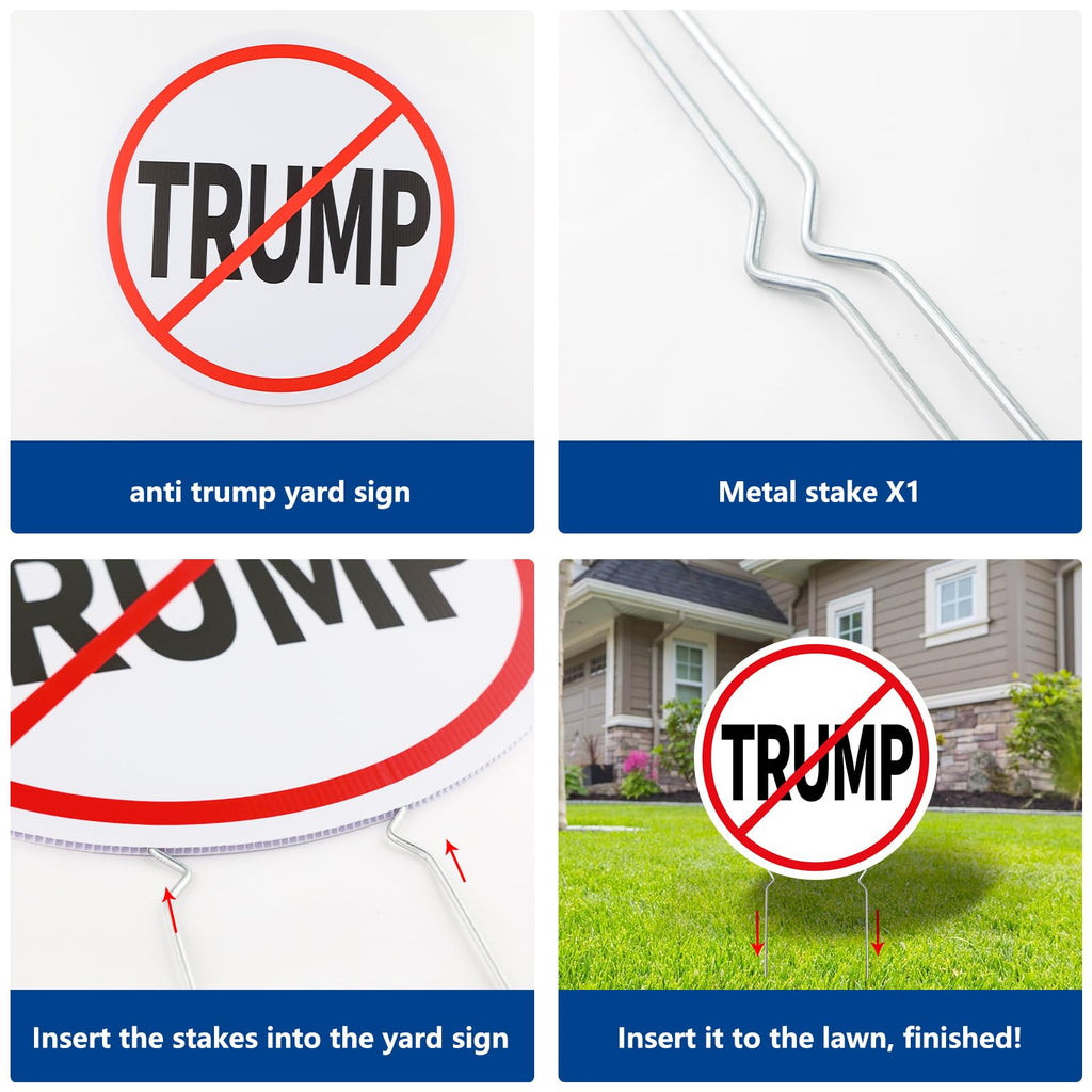 Probsin Anti Trump Yard Sign with Metal Stakes Double Sided 14" x 14" No Trump Here Signs Outdoor Decorations for Indoor Outdoor Lawn, Garden, Window, Party Supplies