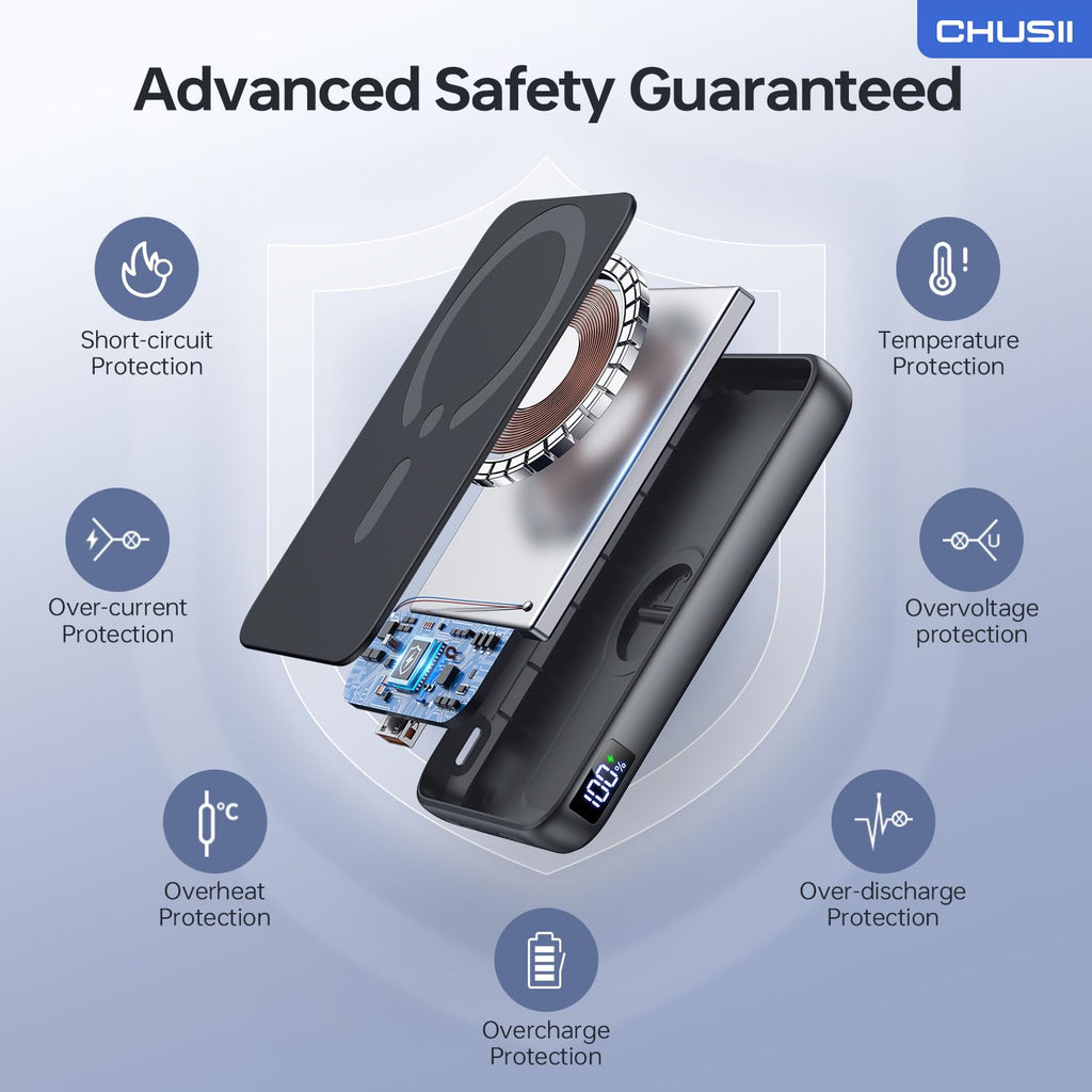 for Magsafe Portable Charger, 12000mAh Wireless Magnetic Power Bank with Stand and USB C in/Out Fast Charging, for Magsafe Battery Pack Compatible with iPhone 15/14/13/12 Pro/Pro Max Series-Black