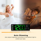 JALL 16" Large Digital Wall Clock Timer, Remote Controll, 2 Alarms, LED Display, 8 RGB Color, Auto DST, Temperature for Living Room, Bedroom, Desk, Mounted, Gift for Elderly (Green White, 16 inches)