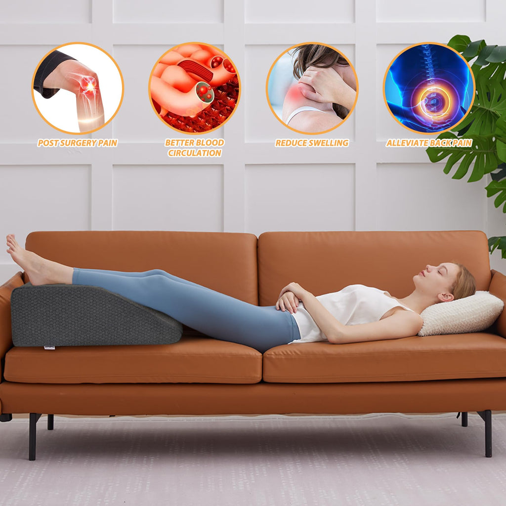Bedluxe Leg Elevation Pillows, Leg Pillows for Sleeping, Cooling Gel Memory Foam Top, Wedge Pillow for Legs, Leg Wedges for Circulation, Swelling, After Surgery - Removable Cover (8 Inch, Black)