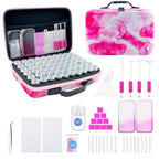 SuSentak Diamond Art Storage Containers with Dot Drill Tools,60 Slots Bead Organizer Case for 5D DIY Art Kits, Portable Craft Box for Diamond Painting Accessories (Pink)