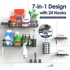Shower Caddy Adhesive Shower Organizer 7-Pack, Rustproof Stainless Steel Bathroom Shelves, Large Capacity No-Drill Rack Storage Accessories with Soap Dish Toothbrush Holder &24 Hooks Home Decor