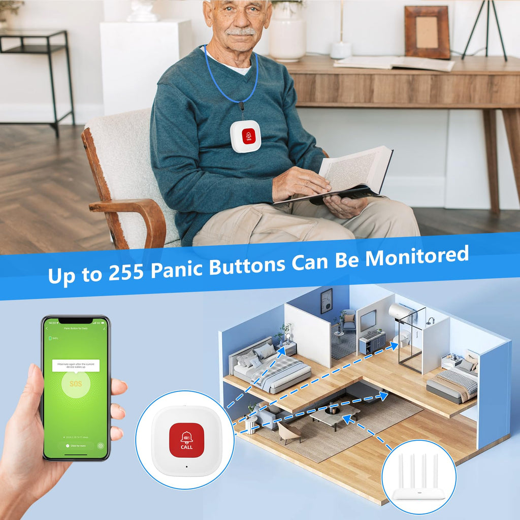 PILSAMAS WiFi Caregiver Call Button for Elderly at Home w App Notification, Elderly Monitoring, Caregiver Pager, Life Alert Systems for Seniors No Monthly Fee, Alert Button for Seniors at Home