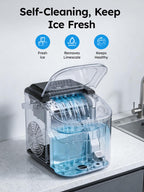Countertop Ice Maker, 26lbs/24H Portable Ice Maker with Handle, 8 Ice Cubes Ready in 6 Mins, Self-Cleaning Ice Makers Countertop for Home/Party/Travel/Camping/Bar