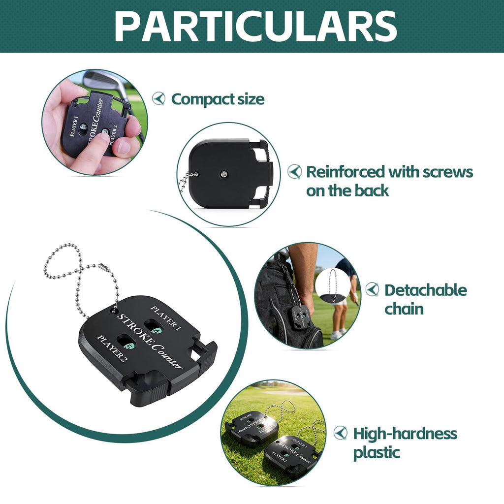 2Pcs Golf Stroke Counter, 2-Player Golf Counter Clicker with Hanging Rope, Shockproof Mini Portable Stroke Counter for Your Golf, Outdoor Sports, Different Kinds of Competitions and Games(Black)