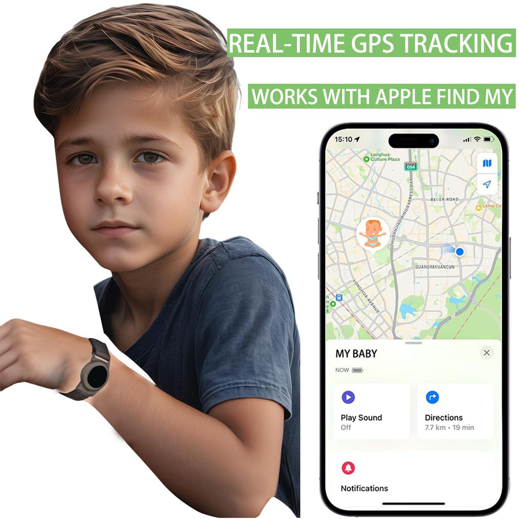 EGLANCLIFM GPS Tracker for Kids (iOS only), Teen, Special Needs, and Elderly - Real-Time Mini Locator Watch Band with No Monthly Fee - Hidden Tracking Device for iOS - Works with Apple Find My