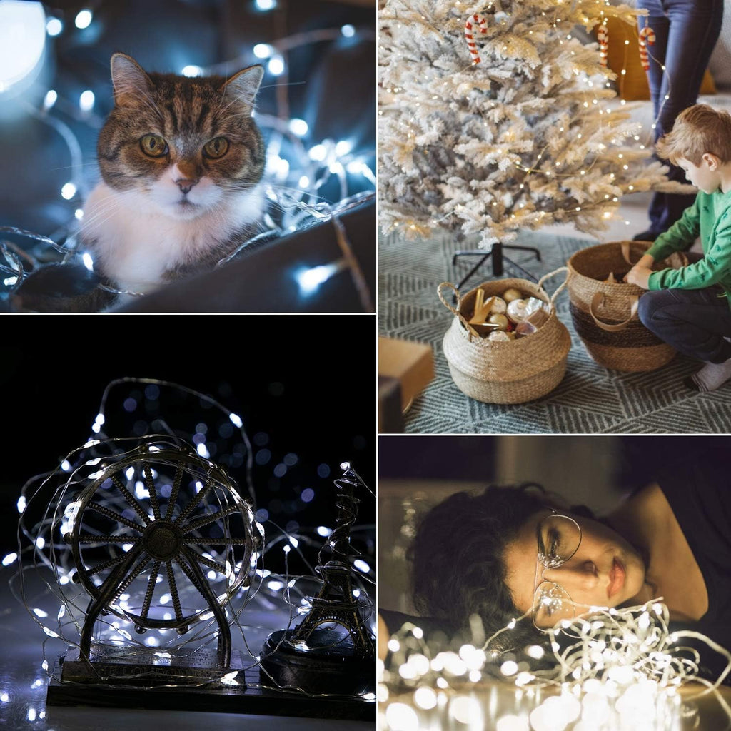 Minetom Fairy Lights Plug in, 70Ft 200 Led Waterproof Firefly Lights on Silver Wire UL Adaptor Included, Starry String Lights for Wedding Indoor Outdoor Christmas Patio Garden Decoration, Pure White