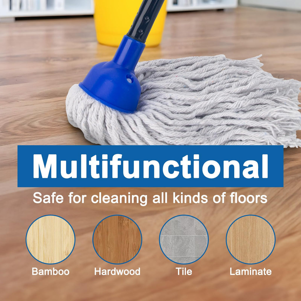 KeFanta Mop for Floor Cleaning,2 Pcs Cotton String Wet Mops Replacement Head Refill Compatible with Microfiber Cloth Mop & 0.8" Diameter Mop Handle(1 Handle & 2 Mop Heads)