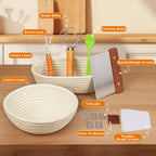 Dimpola Banneton Bread Proofing Basket - Banneton Basket Set Sourdough Proofing Basket Round Proofing Bowls Handmade Rattan Baskets and Liners (Oval & Round Gift Set)