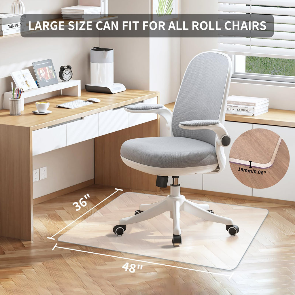 Clear Chair Mat for Hardwood Floors, 48" x 36" PVC Office Floor Protector, Heavy Duty Anti-Slip Mat for Rolling Chairs, Easy to Clean, for Home, Office, Gaming