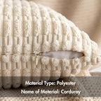 MIULEE Pack of 2 Corduroy Decorative Throw Pillow Covers 18x18 Inch Soft Boho Striped Pillow Covers Modern Farmhouse Christmas Home Decor for Sofa Living Room Couch Bed Cream White