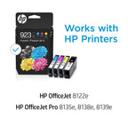 HP 923 Black, Cyan, Magenta, Yellow Ink Cartridges (4-Pack) | Works OfficeJet 8120 Series, OfficeJet Pro 8130 Series | Eligible for Instant Ink | 6C3Y6LN