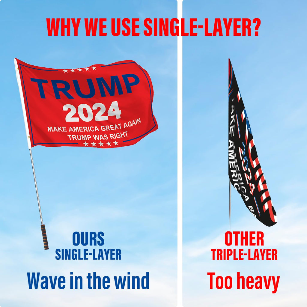 Trump Flag 2024 With Pole, 3X5 Ft Make America Great Again Flag, Trump Was Right Patriotic Flag, UV & Fade Resistant, Portable Flagpole Included, 2 Brass Grommets