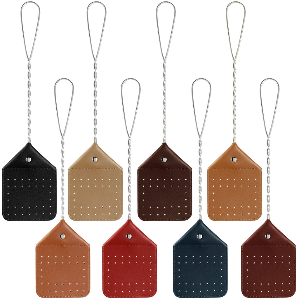 8 Pack 17" Artificial Leather Fly Swatter Manual Heavy Duty Flyswatter with Long Handle Rustic Wasp Swatter for Kitchen Home Indoor Outdoor Flies(Multi Colors, Metal Handle)