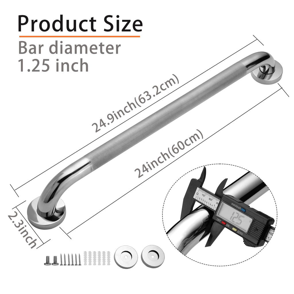 Rackickyer Shower Grab Bar, 2 Pack 24 Inch Bathroom Grab Bar, 1.25" Diameter 304 Stainless Steel Anti-Slip Grab Bars for Bathtubs and Showers, Handicap Shower Grab Bar for Seniors Elderly
