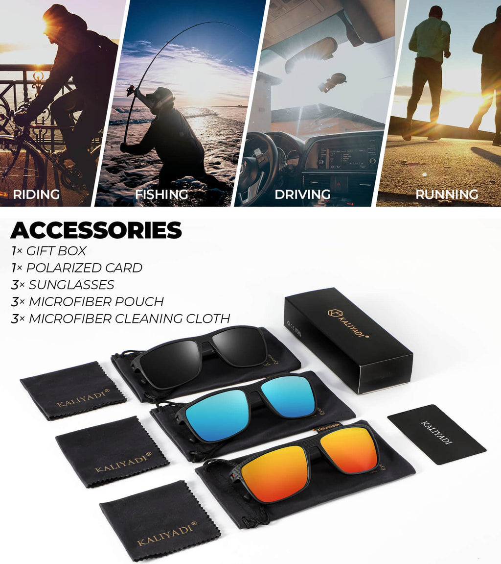 Polarized Sunglasses Men, Lightweight Mens Sunglasses Polarized UV Protection Driving Fishing Golf (Black/Ice Blue/Red)