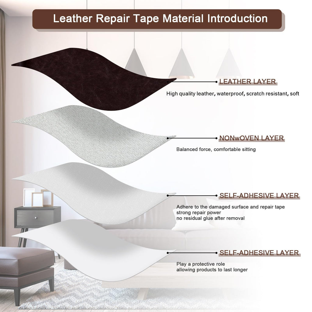 JDLUGH Sofa Leather Repair Patch Tape 15x60 Inch Large Self Adhesive Leather Sofa, Car Seat, Leather Furniture, Vinyl Repair Patch Kit (15x60 Inch, Brownish brown2.0)