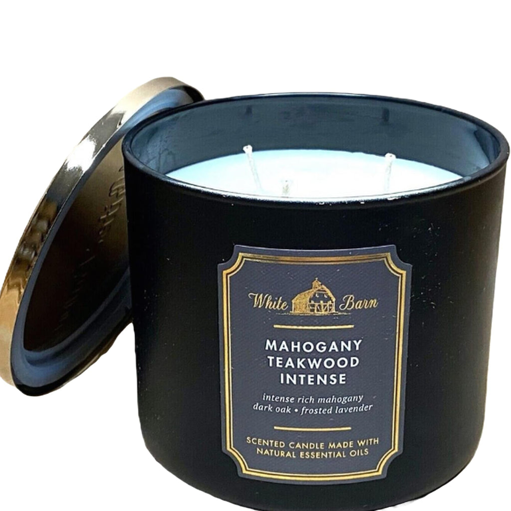 Bath & Body Works White Barn 3-Wick Candle in Mahogany Teakwood High Intensity, Scented