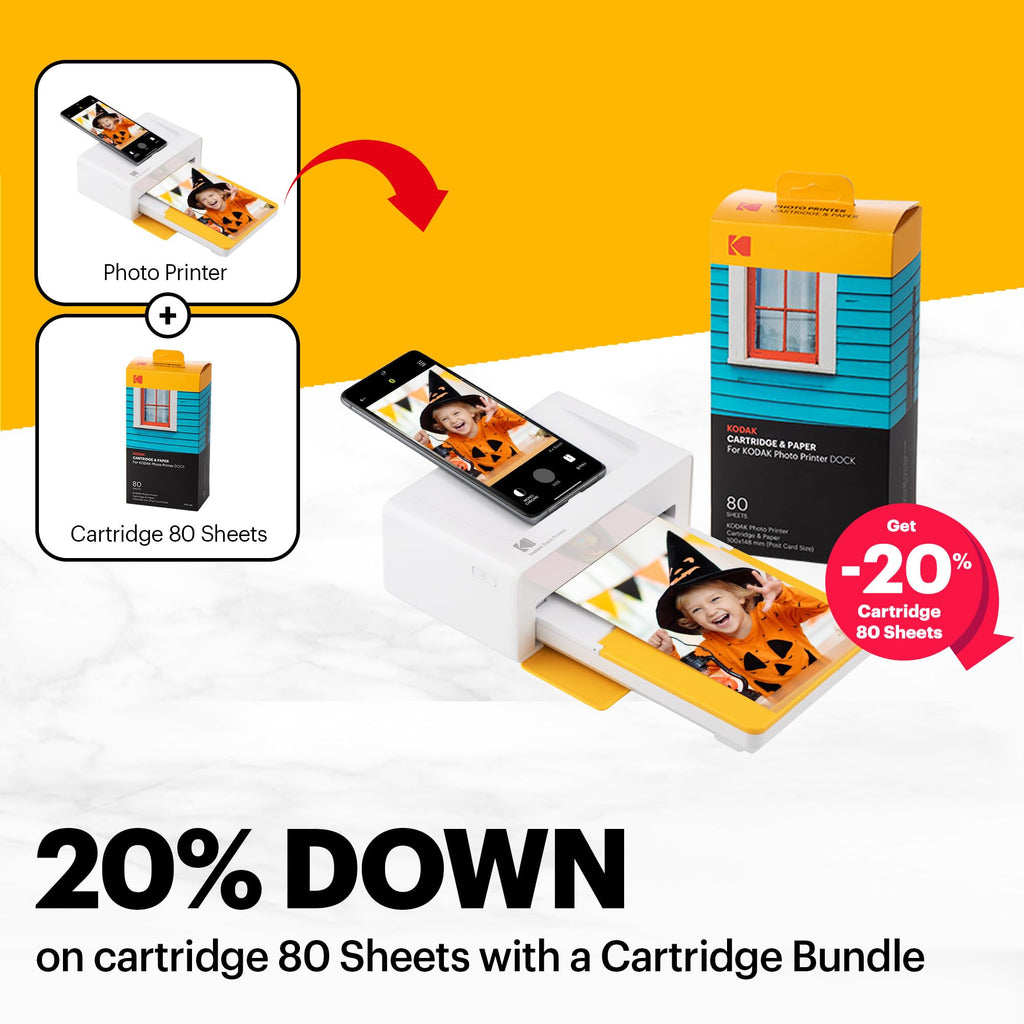 KODAK Dock Plus 4PASS Instant Photo Printer (4x6 inches) + 90 Sheets Bundle (10 Initial Sheets + 80 Sheet Pack)