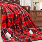 Heated Blanket Electric Throw 50X60, Christmas Heating Blanket Gift with 10 Heating Levels & 8 Hours Auto Off, Red Plaid Checkered Sherpa Blanket Warmer for Adults, Couch Bed Office Use, ETL